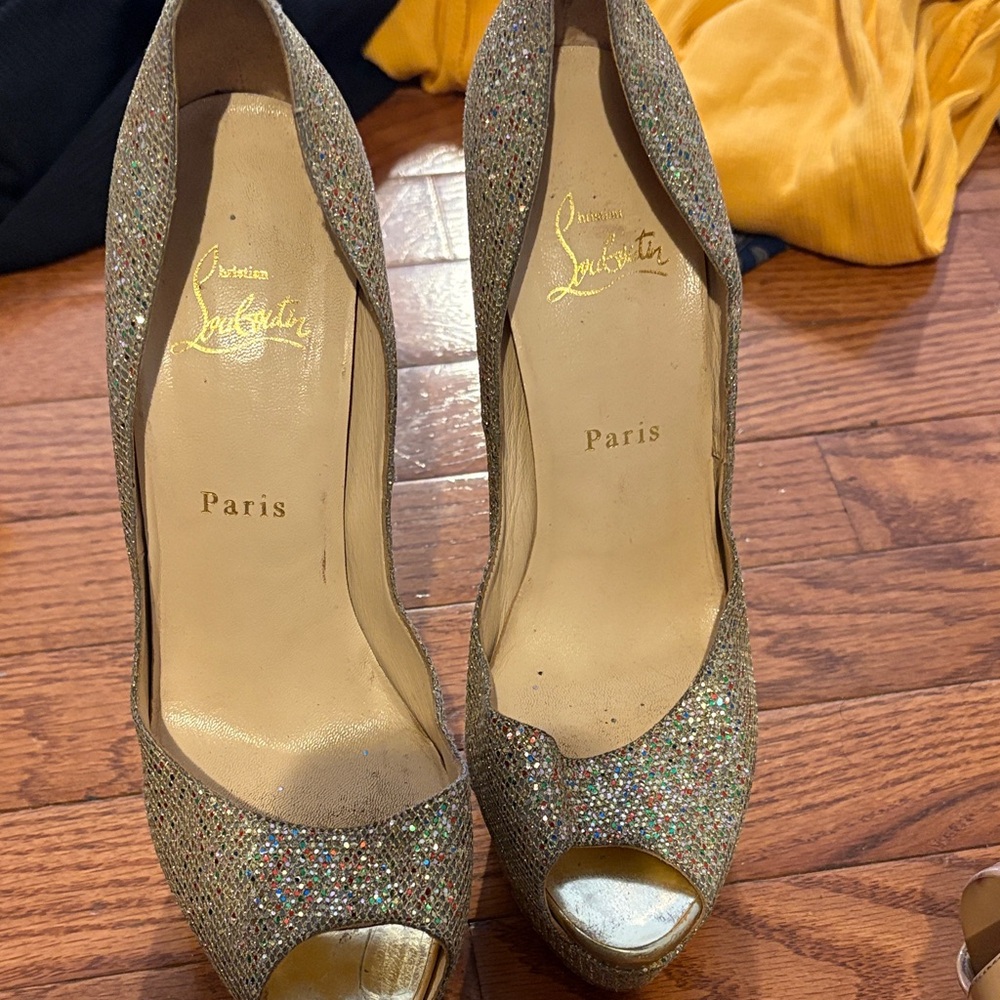 Christian Louboutin Multicolor Glitter Peep-Toe Heels